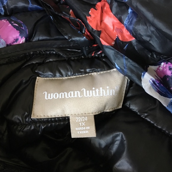 Woman Within • Plus Size Black Floral Puffer Vest - Picture 7 of 8